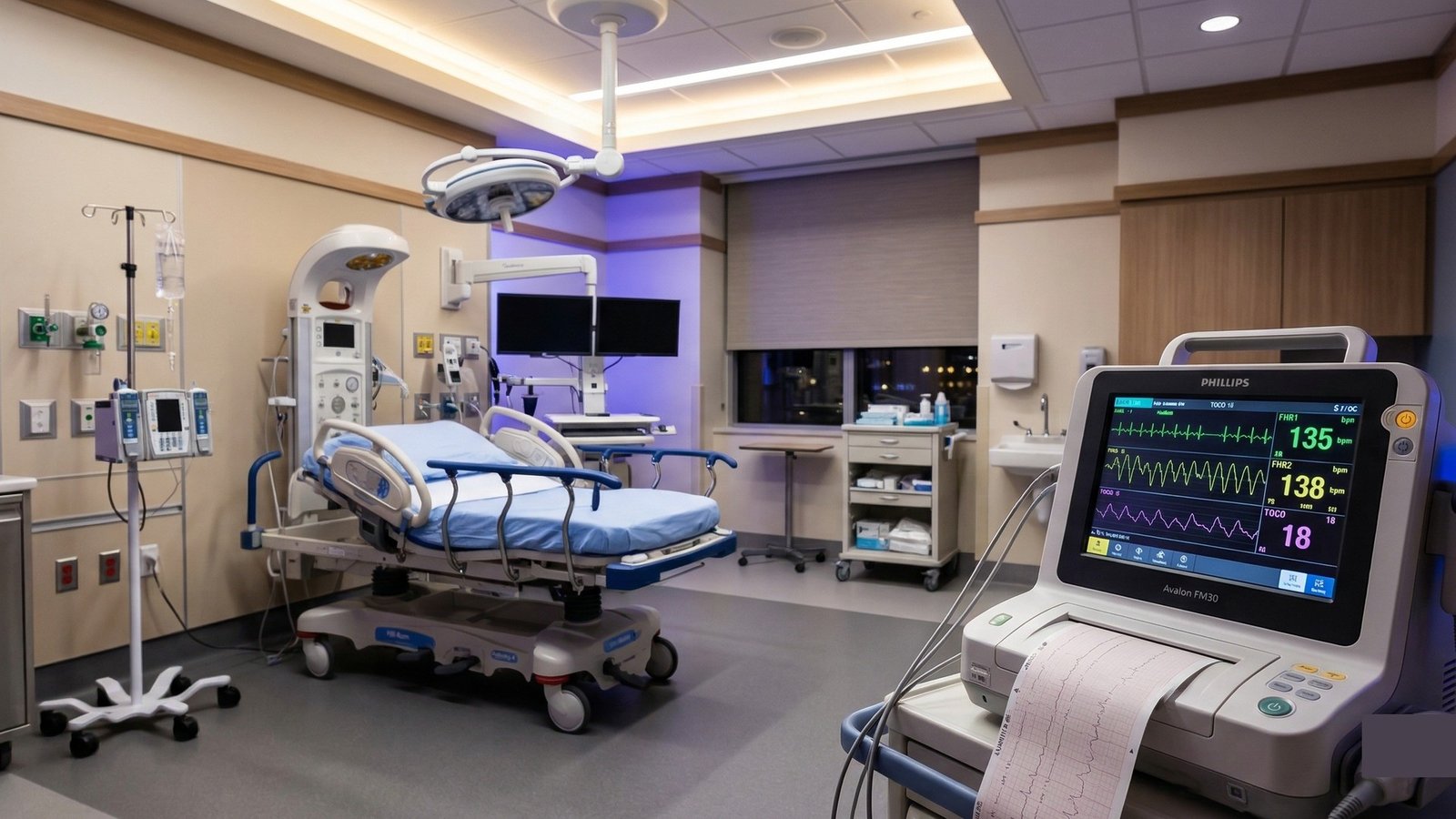 Monitor CTG Philips Avalon FM30 con tracciato cardiotocografico fetale